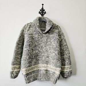Vintage Handmade Cowichan Sweater Size L 100% Wool Pullover Coastal Fair Isle